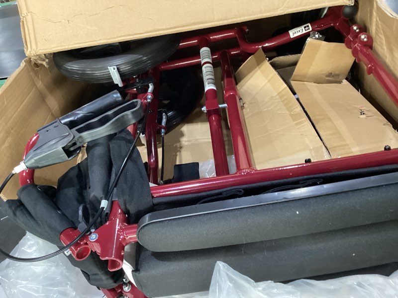 Medline Lightweight Foldable Transport Wheelchair with Handbrakes and 12-Inch Wheels, Red Frame, Bla