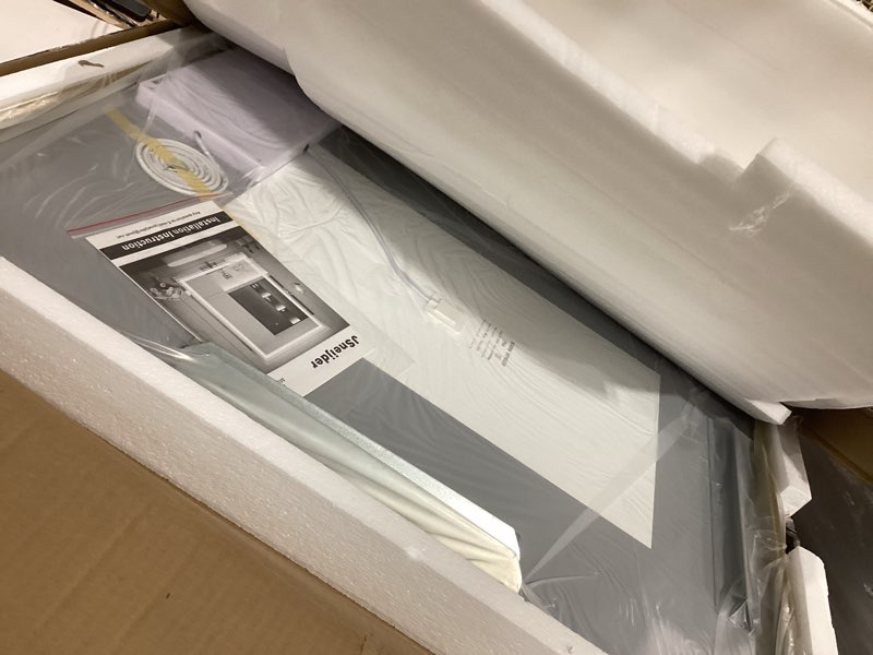 Condition photo showing Good Condition for 24x36 inch gold led mirror for bathroom with lights, adjustable 3000k/4500k/6000k, wall mounted lighted bathroom vanity mirror, stepless dimmable, anti-fog, memory, horizontal/vertical gold 24"l x 36"w