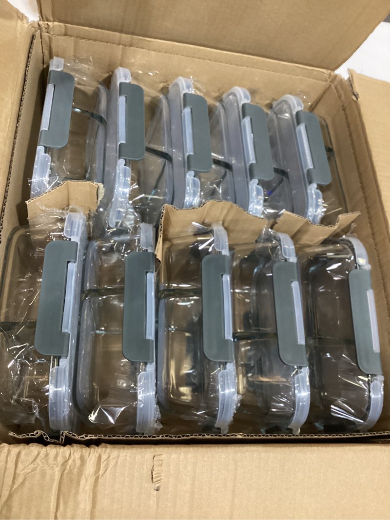 Condition photo showing New/Like New for komuee 10 packs 30oz glass meal prep containers 2 compartments,glass food storage containers with lids,airtight lunch bento boxes,microwave,oven,freezer and dishwasher safe gray
