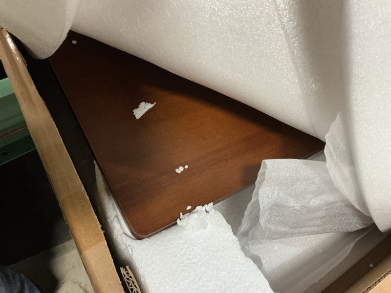 Condition photo showing Good Condition for solid wood desk with drawers - 39 x 16 inch vintage narrow desks, mid century modern desks, rubber wood study table, small writing desk for bedroom|small spaces - walnut color walnut 39.4 in w x 15.7 in d