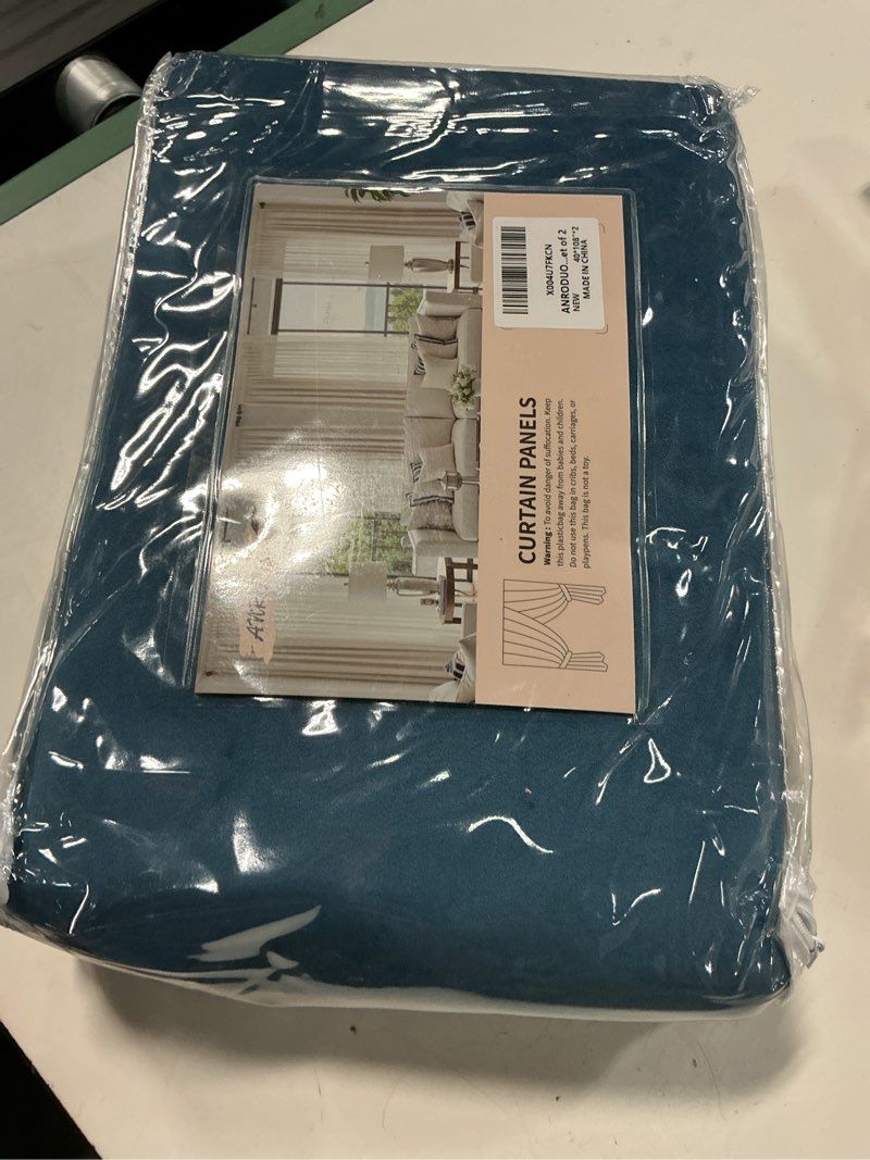 Condition photo showing New/Like New for anroduo peacock blue velvet curtains 108 inches long blackout thermal insulated soundproof curtain privacy room darkening curtains grommet window drapes for bedroom living room 42 x 108 inch set of 2 peacock blue 42"w x 108"l (pack of 2)