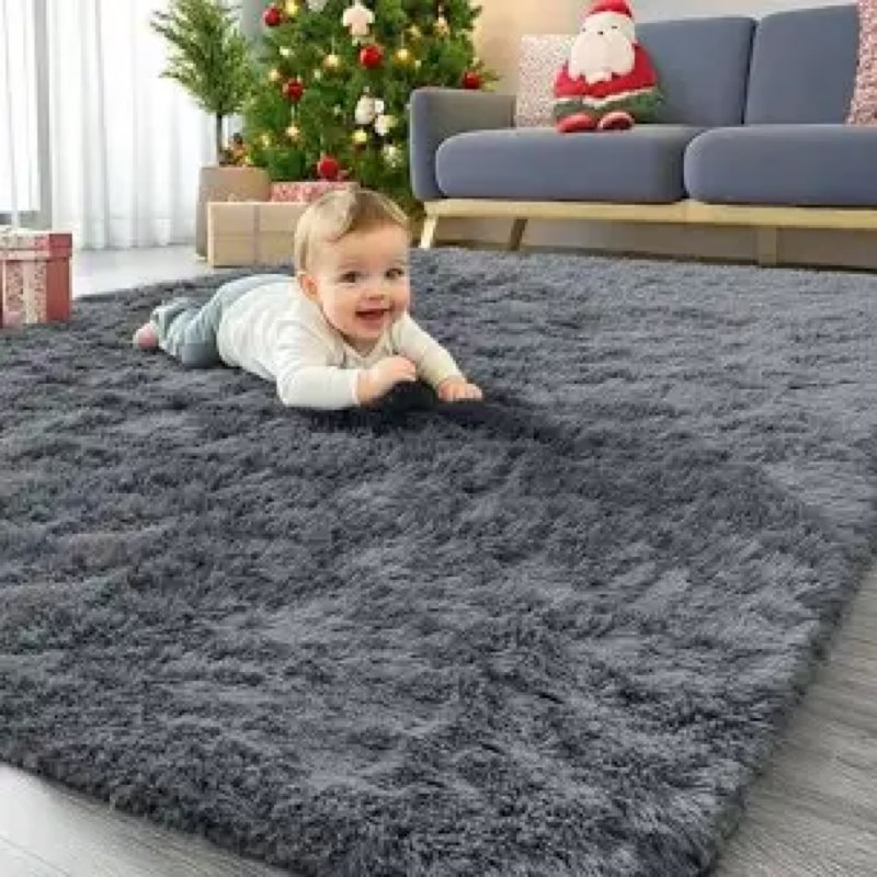 OLANLY Area Rugs for Living Room Bedroom, Machine Washable 4x5.9 ft Soft Fluffy Shaggy Bedside Rug,