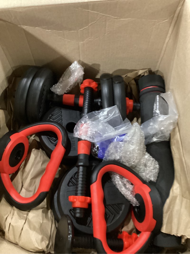 Condition photo showing As Is for fitvids adjustable dumbbell set, 40/60lbs free weight set, multi-functional portable changeable dumbbell barbell kettlebell set for home, multiple style