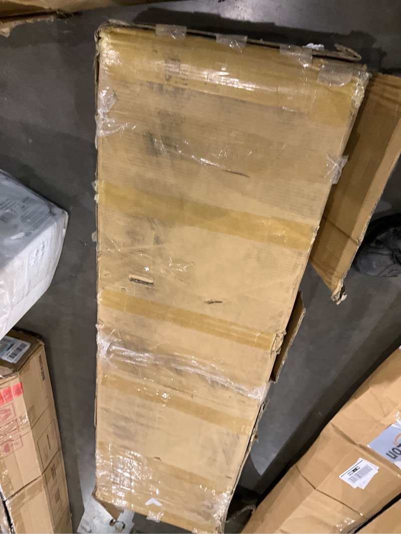 Condition photo showing As Is for Bellemave Full Size Metal Loft Bed with L Shaped Desk and Wardrobe, Heavy Duty Loft Bed Frame with Storage Stairs, LED Loft Bed Frame with Charging Station & Safety Guardrails, Black Full Black