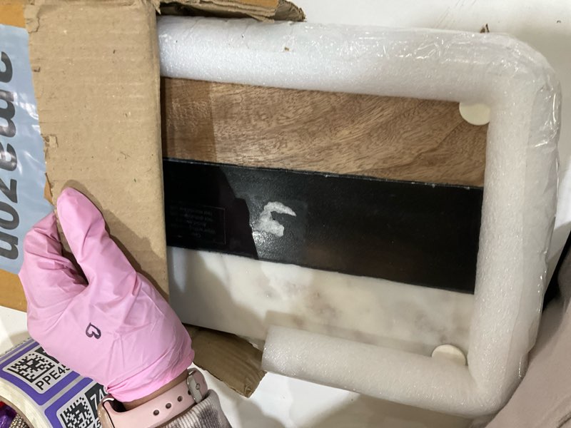 Condition photo showing As Is for Santa Barbara Design Studio Charcuterie Boards Marble Serving Board Tray for Cheese, Meat, and Fruit, 12" x 7", Black/White/Mango Wood 12" x 7" x 0.5" Black/White/Mango