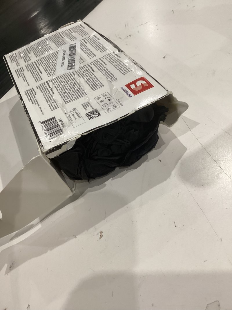 Condition photo showing As Is for Schneider Nitrile Exam Gloves, Black Latex Free Powder Free Disposable Gloves for Medical, Cooking, Cleaning, and Food Prep 100 Small