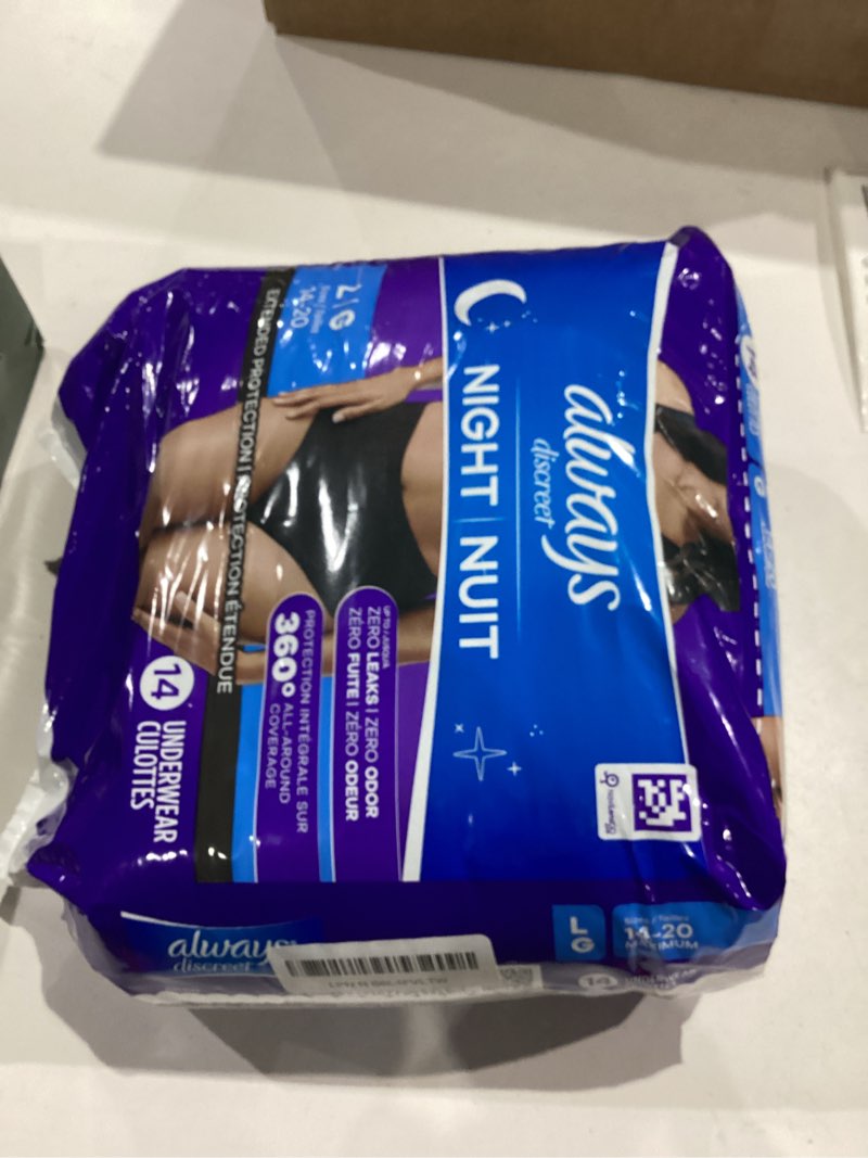 Condition photo showing Good Condition for always discreet adult incontinence overnight underwear for women, large, up to 100% bladder leak protection, 14 count large 14