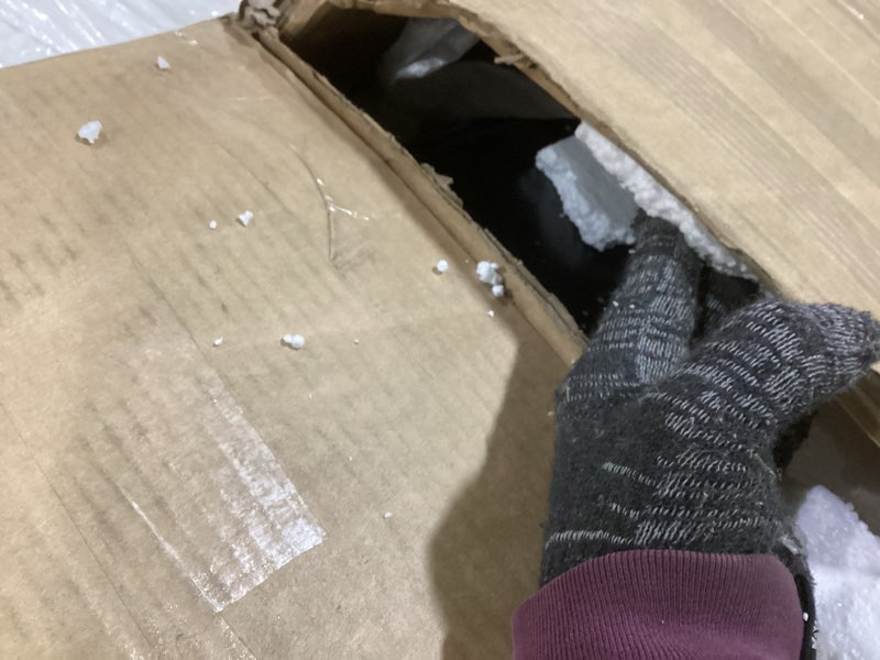 Condition photo showing Good Condition for YITAHOME TV Stand for 80/75/70 Inch TVs with LED Lights, Farmhouse Entertainment Center with Storage Cabinets, Open Shelves & Adjustable Shelf for Living Room, Black Farmhouse with LED Lights Black 70"