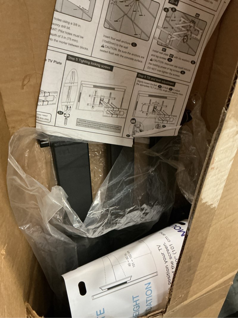 Condition photo showing As Is for Heavy Duty Long Arm TV Wall Mount with 43" Dual Articulating Arms for Most 50-90 inch Screens, Full Motion TV Mount Swivel Tilt tv Bracket Holds 198lbs,16”,18”,24” Studs VESA 600x400MM FORGING MOUNT