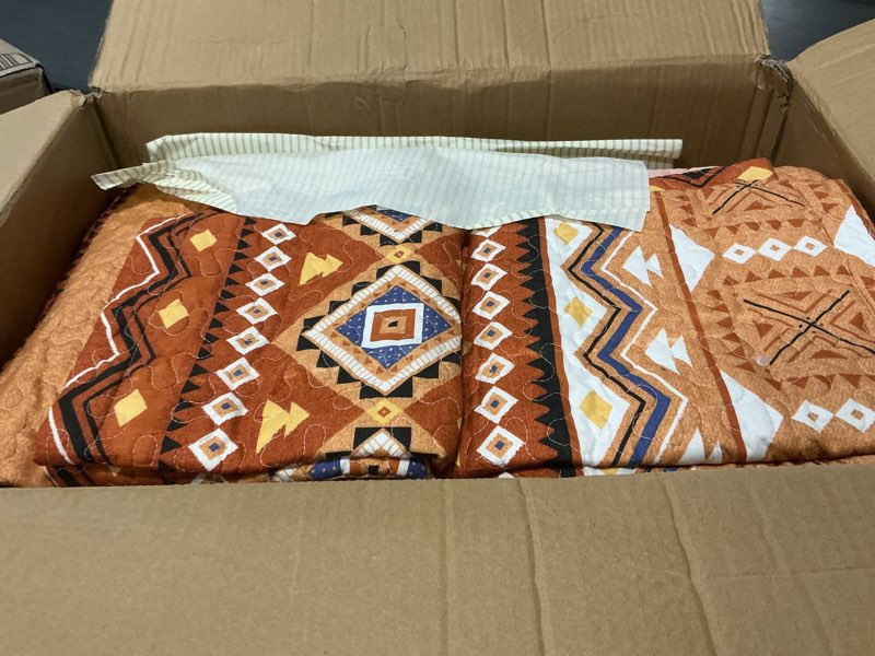 Condition photo showing As Is for 3 Pieces Quilt Set King Size Bedspread Burnt Orange/Rust Coverlet Lightweight Summer Comforter Microfiber Bohemian Bedding Set for All Season Oversized 98x106 Inch Bed Cover(1 Quilt, 2 Pillow Shams) Orange-dreams King (98''x106'')