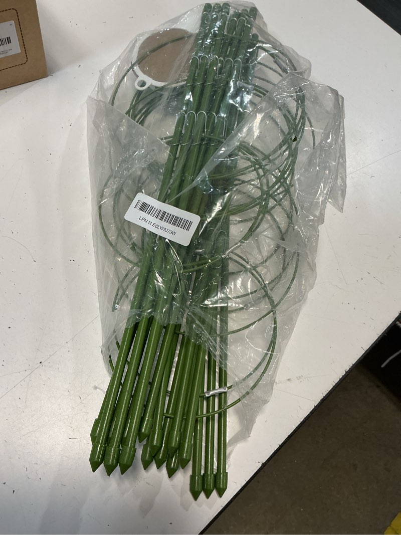 Condition photo showing As Is for garmeinea 6 pack plant support cages 18 inches small tomato cages and supports with adjustable rings for garden pots, climbing plants, bonus 98 feet twist ties 6 sets 18 inch
