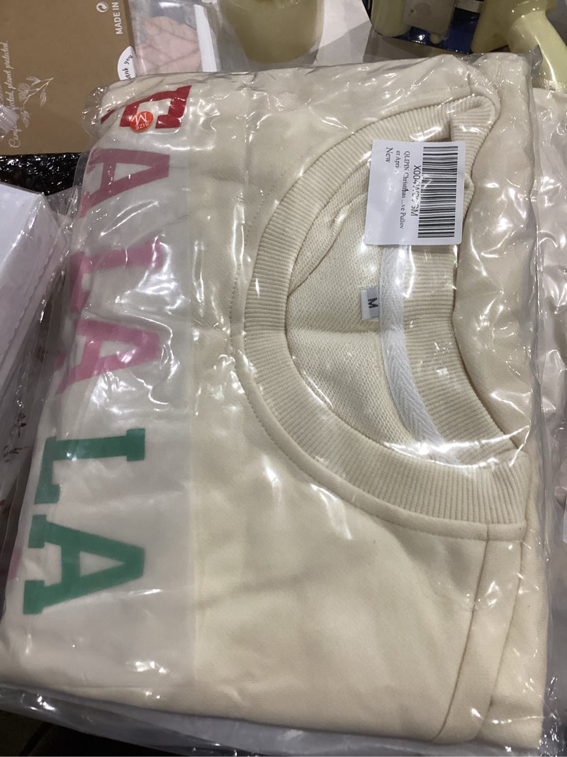 Condition photo showing New/Like New for QLIPIN Christmas Sweatshirts Women Fa La La La Christmas Shirt Holiday Song Sweater Xmas Music Notes Long Sleeve Tops Apricot Small