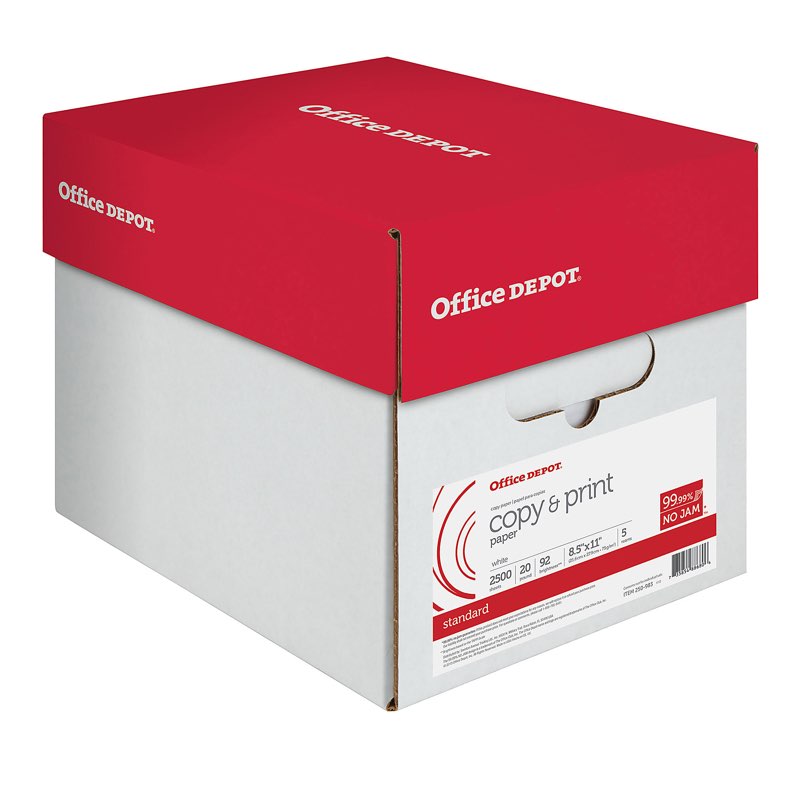 office depot® multi-use printer & copy paper, 5 reams, white, letter (8.5" x 11"), 2500 sheets per case, 20 lb, 92 brightness, 851201cs 4