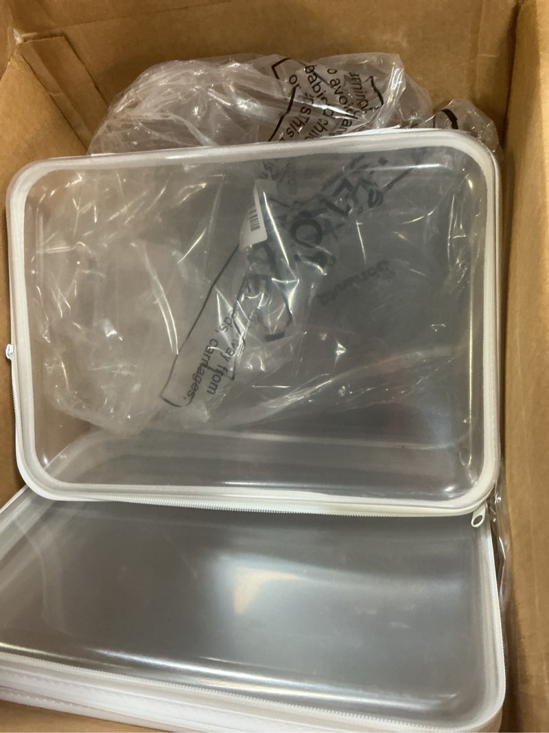 Condition photo showing Good Condition for Sanwuta 6 Pcs Clear Hard Zipper Case Pencil Pouches Hard Plastic Zipper Pouches Makeup Bag Transparent Cases for Snacks Plastic Storage Organizer Box for Travel(White,12.6 x 9 x 2 Inch) White 12.6 x 9 x 2 Inch