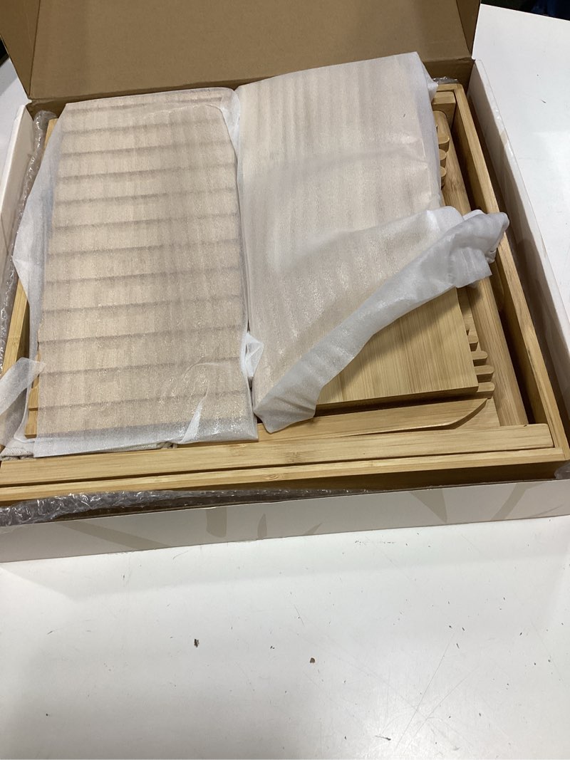 Condition photo showing Good Condition for gobam adjustable bamboo bread slicer, fits bread up to 6.4”h & 10”w, extra-large & tall design for sourdough & homemade loaves, 3 thickness settings, crumb tray, foldable, ideal gift for bread lovers