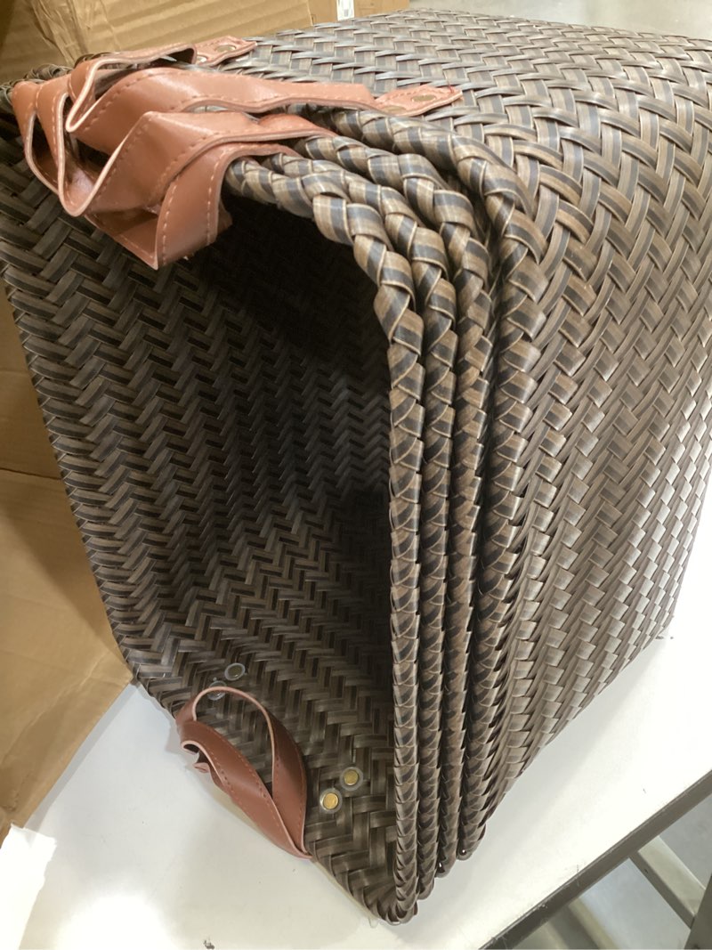 Condition photo showing Good Condition for gib large wicker storage baskets for shelves, woven laundry basket for organizing clothes blanket basket, decorative rectangular closet organizers storage bins with handles, black/dark gray, 4 pack dark gray large