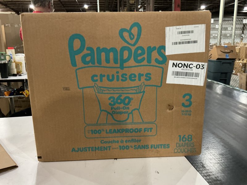 Condition photo showing New/Like New for Pampers Diapers - Cruisers 360 - Size 3, 168 Count, Babyproof, up to 100% Leakproof Pull-On Diaper (Packaging May Vary) Size 3 168