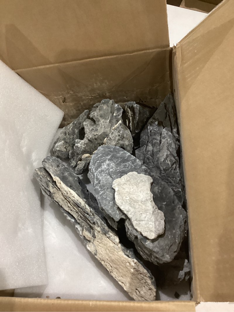 Condition photo showing As Is for unocho seiryu stone aquarium rocks 40lb natural fish tank rocks for aquascaping garden landscaping decoration paludarium amphibian enclosures(3-12 inches) 40lb(3-12 inches)