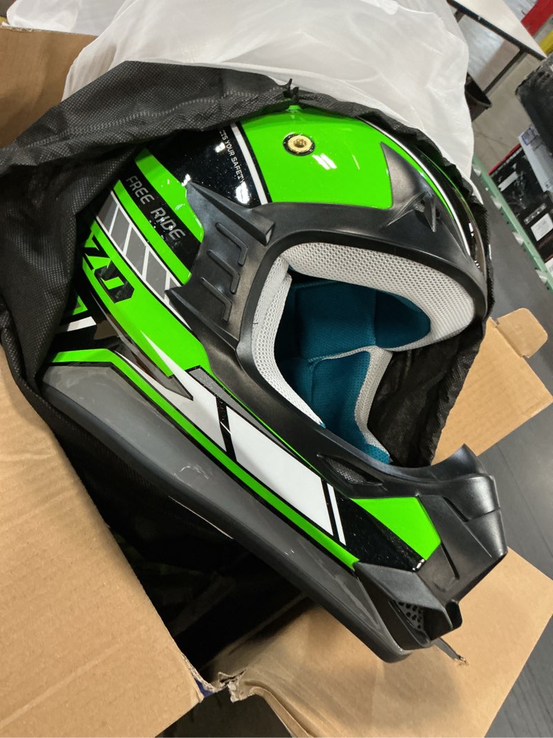 Condition photo showing Good Condition for Kids Dirt Bike Helmets Youth Motorcycle Helmet, Kids Motorcycle Full Face Helmet for Off-Road, ATV, UTV, Street Riding with Goggles Gloves, DOT Approved X-Large GREEN