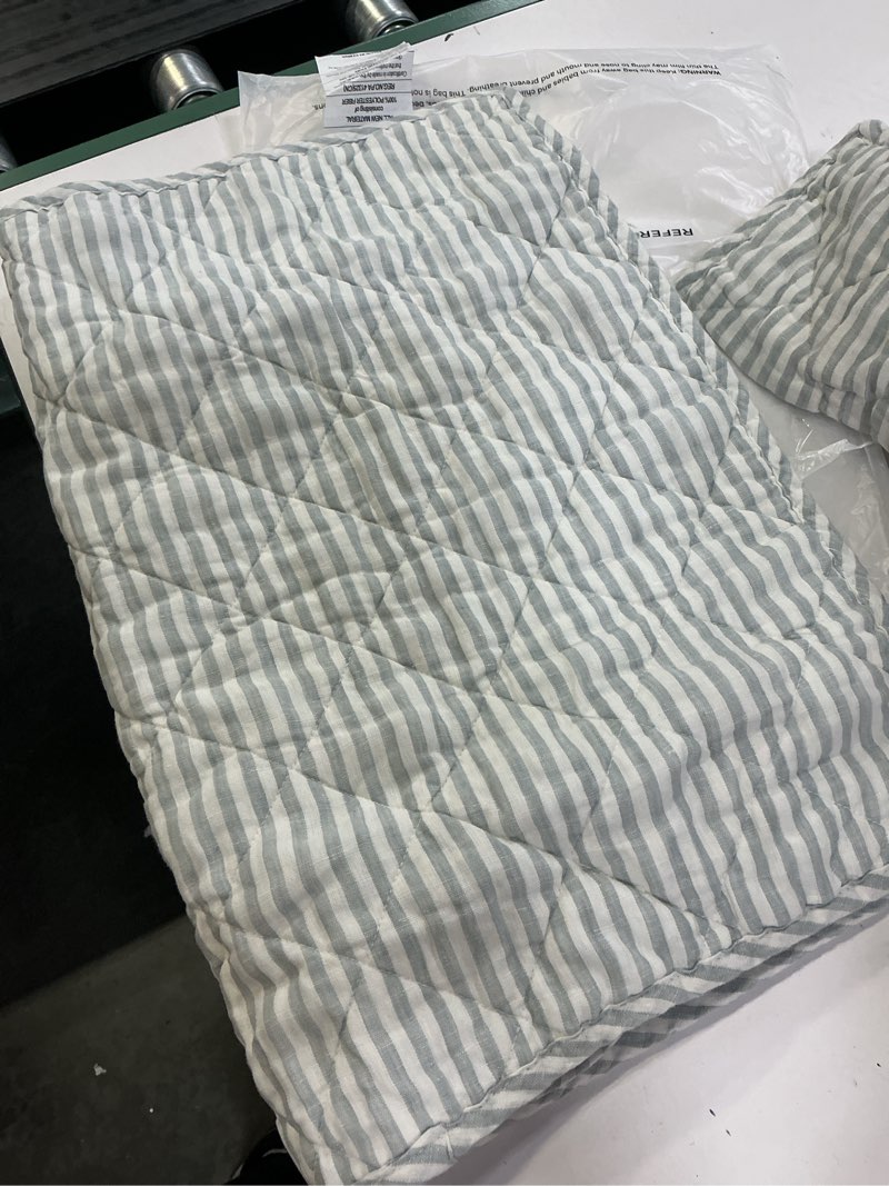 Condition photo showing Good Condition for quince european linen stripe sham set (mist/white stripped)