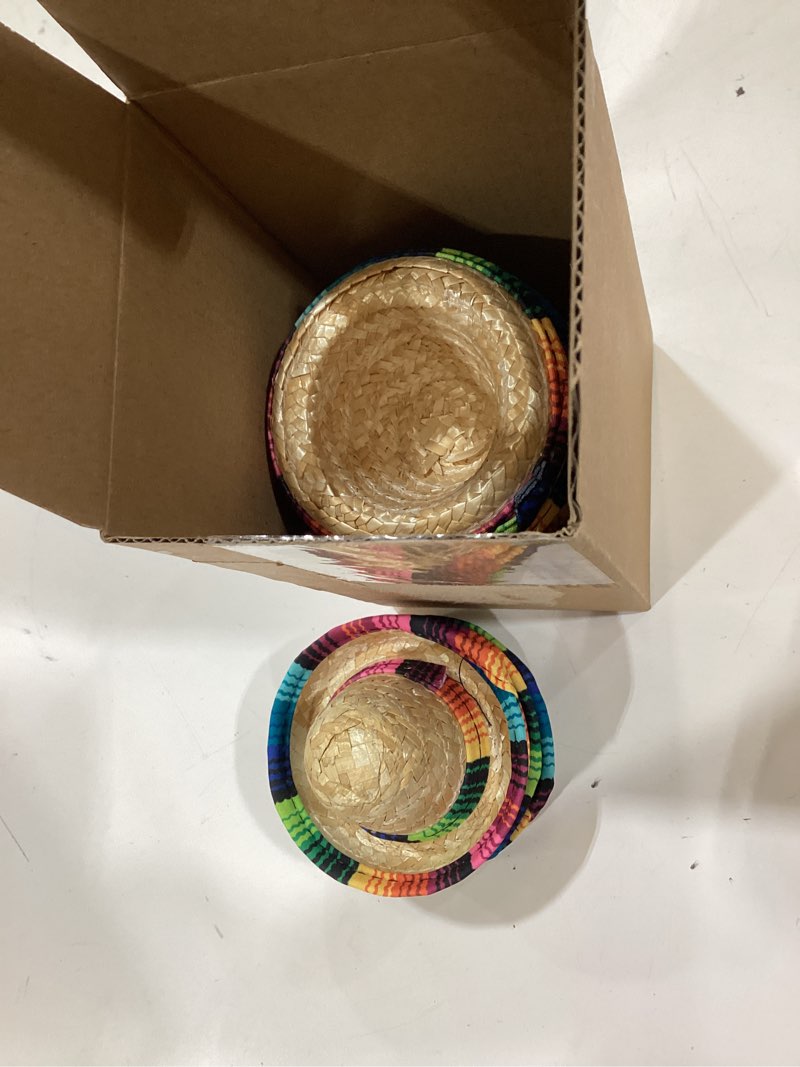Condition photo showing Good Condition for hoolerry 12 pcs mini sombrero bottles hats bulk tiny straw fiesta beer bottle hats carnival fiesta party decorations