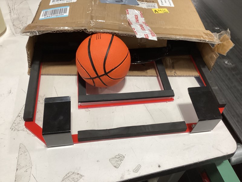 Condition photo showing New/Like New for Franklin Sports Over The Door Indoor LED Basketball Hoops-Steel Rim Mini Basket-Includes Ball and Pump-Light Up Backboard Red Light Up