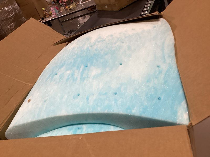 Condition photo showing As Is for full size mattress, 6 inch gel memory foam mattress in a box, fiberglass free, breathable for cooler sleep supportive & pressure relief, certipur-us certified, white and blue (6 inch, full) full 6 inch