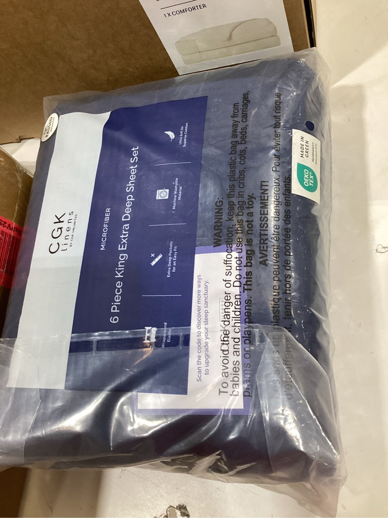 Condition photo showing New/Like New for extra deep king sheet set - 6 piece breathable and cooling sheets - hotel luxury bedding for women, men, kids & teens - easy secure fit - soft, wrinkle free and comfy - extra deep pockets - navy blue 18 - navy blue king