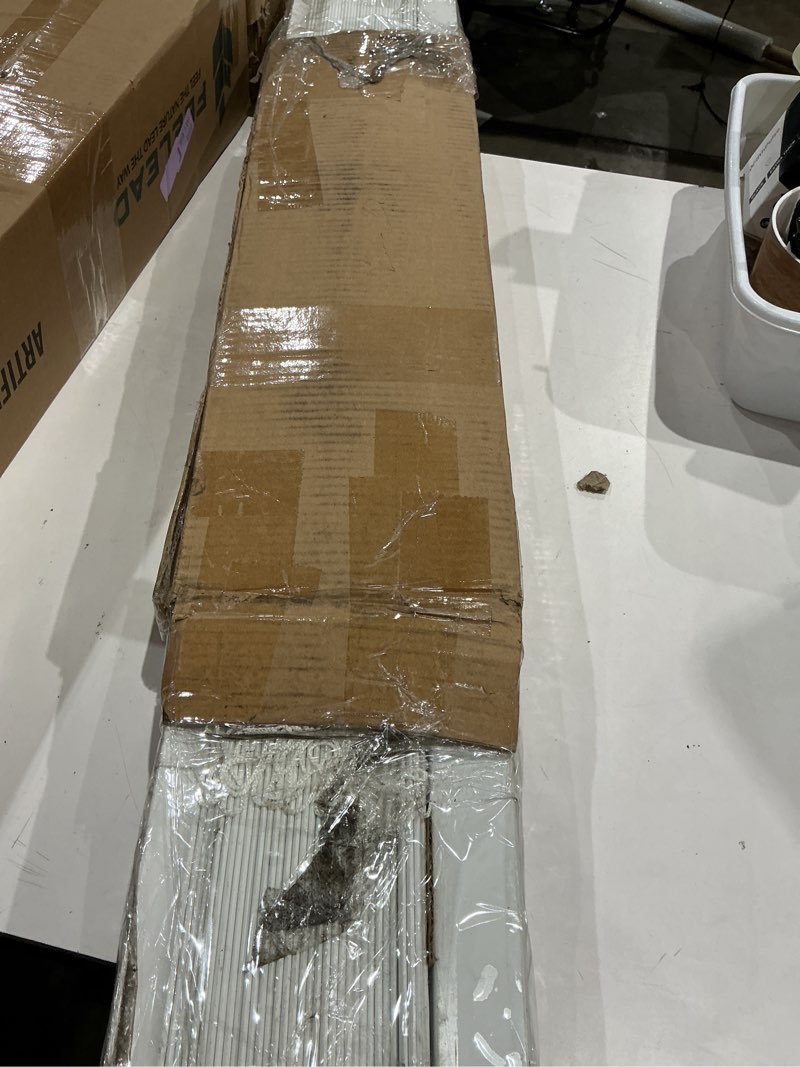 Condition photo showing As Is for arlo blinds 2" faux wood cordless horizontal blinds with crown valance, 26.5"w x 48"h, white