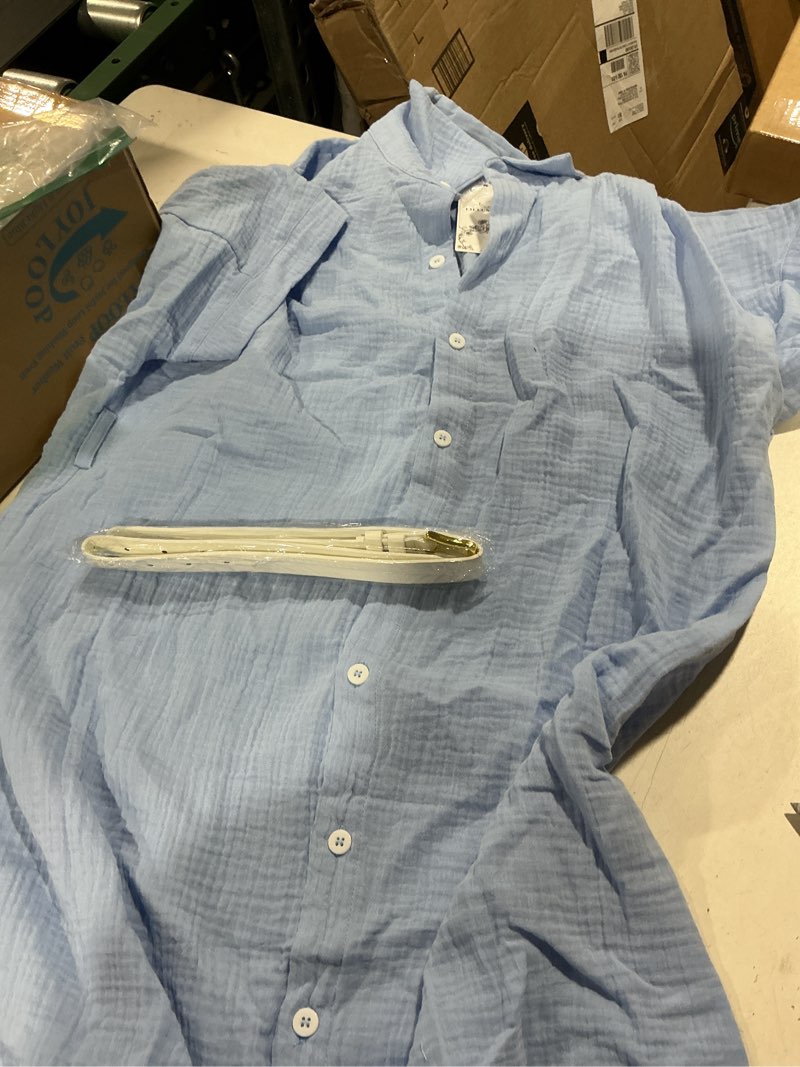 Condition photo showing Good Condition for lillusory summer long shirt dresses for women 2026 beach vacation outfits casual button down short sleeve swimsuit coverup blue medium