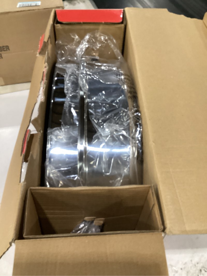 Condition photo showing New/Like New for grill bump roasting pan, 21x13x11 inch, silver, rectangular, stainless steel, 25lb capacity, turkey & chicken roaster with rack and lid
