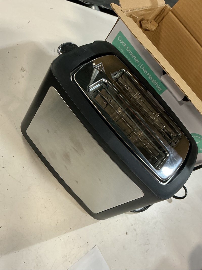 Condition photo showing New/Like New for toaster 2 slice wide slot toaster best rated prime display smart toasters with lcd digital countdown timer and bagel/defrost/cancel/reheat function black