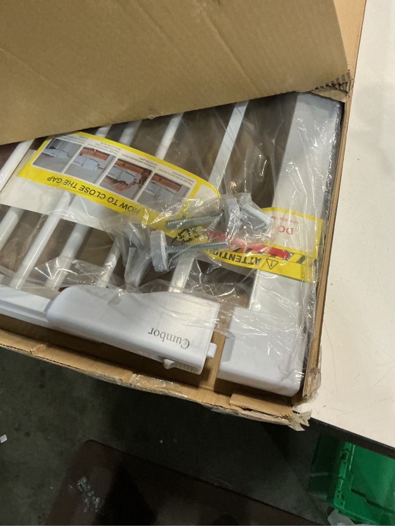 Condition photo showing Good Condition for cumbor 29.7-46" baby gate for stairs, toddler safety essentials for the house, auto close dog gate for doorways, mom's choice awards winner-easy install pressure mounted pet gates for dogs, white white 29.7"-46"w x 30.5"h
