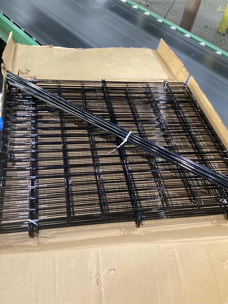 Condition photo showing As Is for 10 Panels Garden Fencing Animal Barrier with Lock, 33 in(H) X 24 ft(L) Dog Fence Outdoor for Yard Rustproof No Dig Decorative Tall Garden Fence Metal Wire Panel Border Rabbit Ground Stakes Fencing 10 Pack - 33in(H) x 24ft(L) with Lock Black