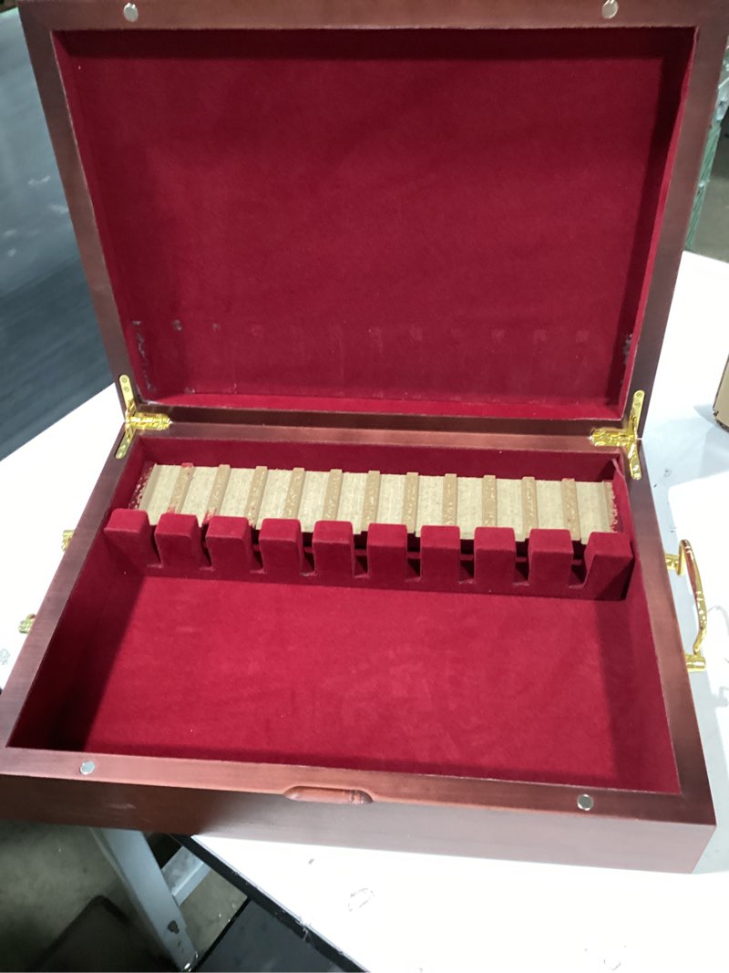 Condition photo showing As Is for silverware storage box solid wood with lid, silverware organizer with handle and felt lined, silverware storage chest for flatware and utensils home decor gift, chest for flatware setting up 15 cherry 1 layer