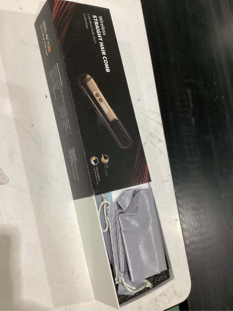 Condition photo showing Good Condition for cordless hair straightener brush with cool air, 5-in-1 portable ionic frizz-free straightening brush, rechargeable touch up on-the-go brush, mch fast heating, led display, anti-scald for women travel