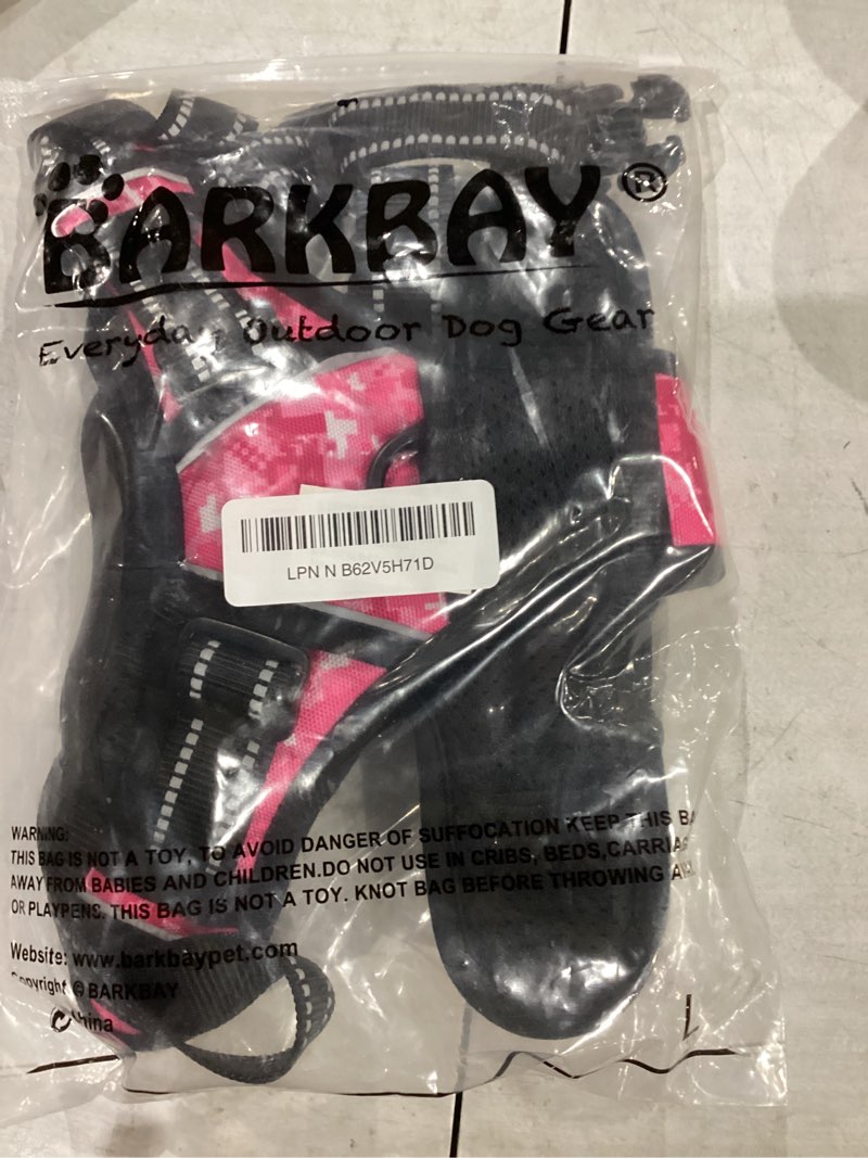 Condition photo showing New/Like New for barkbay no pull dog harness large step in reflective dog harness with front clip and easy control handle for walking training running(pink camo,l) large(chest:24.5-32.5") pink camo