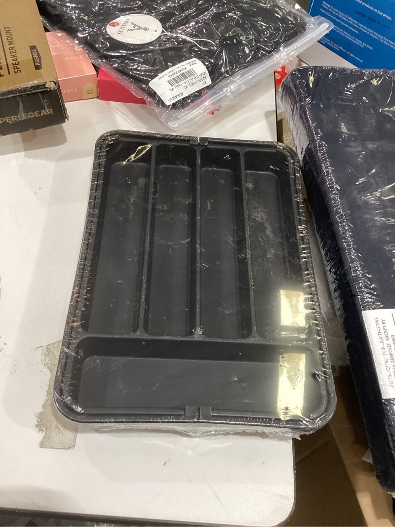 Condition photo showing New/Like New for Aujen Silverware Organizer - Expandable Kitchen Drawer Organizer, Adjustable Utensil Organizer, Cutlery Tray for Forks, Knives, Multipurpose Kitchen Organizers and Storage Solution, Black, Medium Medium Black