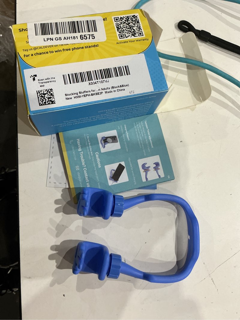 Condition photo showing Good Condition for stocking stuffers for teens boys girls kids cell phone stand: upgrade adjustable peace sign thumbs lazy phone holder for desk cool gadgets birthday gifts for women men adults (black&blue) black&blue 2