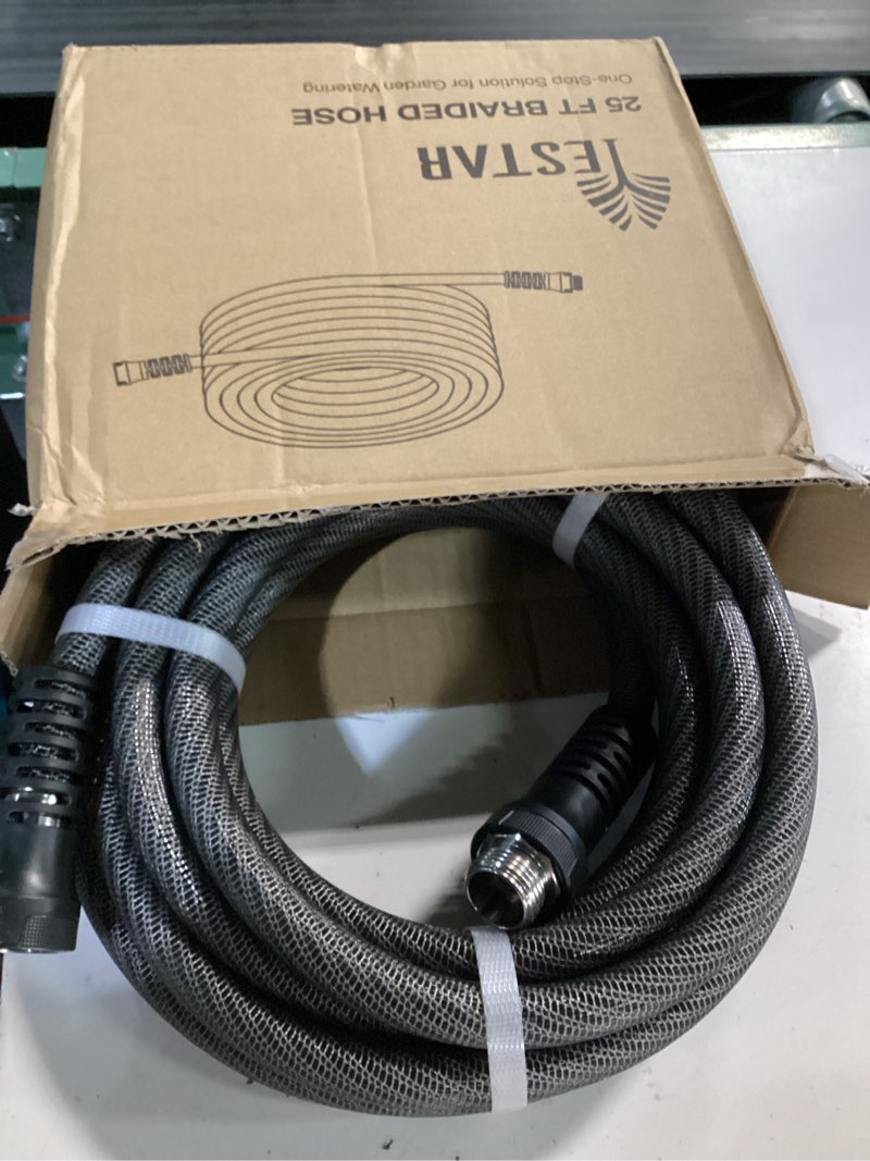 Condition photo showing New/Like New for garden hose 25ft x 5/8",flexible water hose,lightweight braided hose with swivel handle,leak-free connections, male to female fittings, kink resistant durable hybrid hose,grey gray 25ft