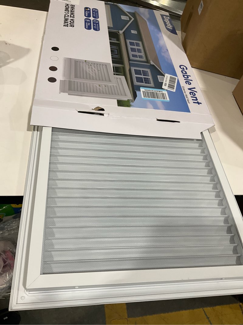 Condition photo showing Good Condition for 18" X 24" Aluminum Gable Vent with Screen, Stylish Louvered Vents for Effective Attic and Shed Ventilation, Perfect for Houses, Attics, and Exterior Walls [ Vent Opening: 16" x 22" ] 16" x 22" Vent Opening White