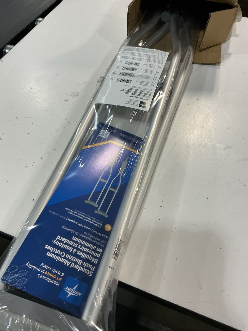 Condition photo showing Good Condition for medline aluminum crutches for kids, adults & seniors, walking aid, 300 lb weight capacity,1 pair, fitting 5'2" - 5'10" medium, 5'2"-5'10"