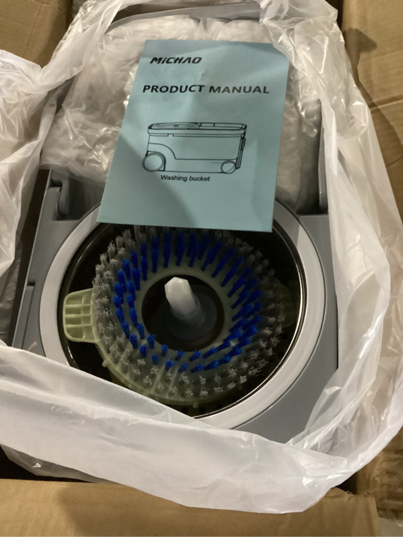 Condition photo showing New/Like New for Spin Mop Bucket Deluxe 360 Spinning Floor Cleaning System with 6 Microfiber Replacement Head Refills,62" Extended Handle,4X Wheel for Home Cleaning