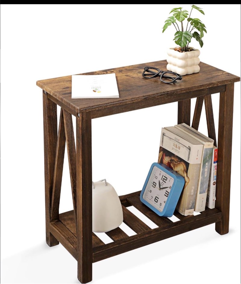 End Side Table with Storage Shelf Rectangle Narrow Nightstand Console Tables Brown Smooth End Table for Small Spaces Industrial Accent Side Table for Living Room Bathroom Bedroom