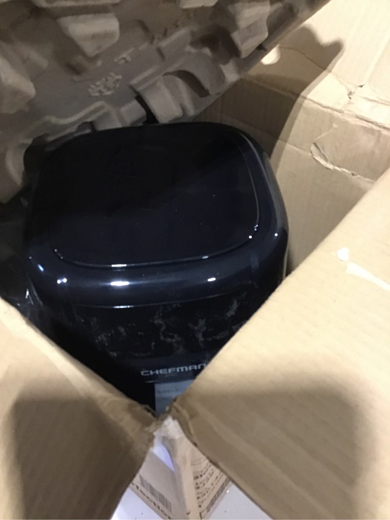 Condition photo showing As Is for Not tested CHEFMAN 2 Qt Mini Air Fryer – Digital Space-Saving Compact Air Fryer with Nonstick and Dishwasher Safe Basket, Quick & Easy Meals in Minutes, Features Digital Timer and Shake Reminder – Black