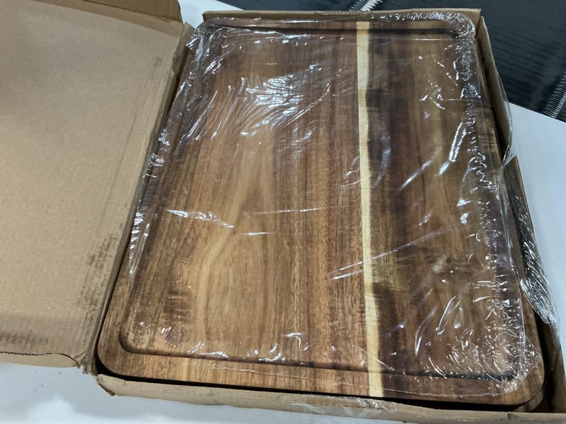 Condition photo showing Good Condition for 2 Pcs Acacia Wood Serving Tray, Charcuterie Boards Rectangular Wooden Platter, Large Serving Tray Wood Kitchen Display Tray for Food, Cookie, Dessert, Fruit, Snack, Vegetable, 13" x 9" x 0.6" 13*9 inch