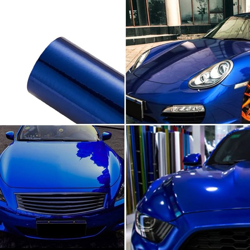 AuMoHall Blue Chrome Mirror Car Vinyl Wrap Film Glossy Blue Self Adhesive Car Body Vinyl Air Release