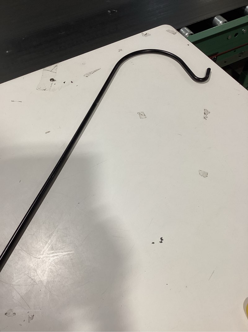Condition photo showing As Is for 74-in black powder coated metal traditional shepherd's hook