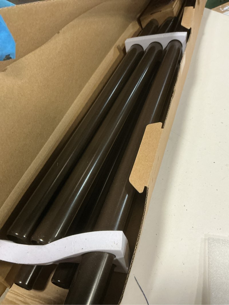 Condition photo showing Good Condition for 1 inch heavy duty double bay window curtain rods,36-72 inch center rod for window (24 to 68 inch), 20-36 inch side rods for windows (16-32 inch), antique bronze, end cap finials antique bronze 36-72"