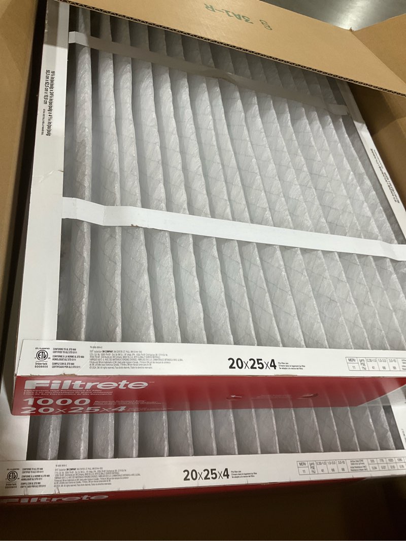 Condition photo showing As Is for filtrete 20x25x4 ac furnace air filter, mpr 1000, merv 11, fits honeywell & aprilaire, allergen defense, electrostatic, 2-pack. change your filter often: replace every 12 months